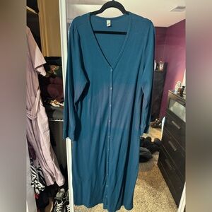 Teal Button-Up Long Sleeve Dress